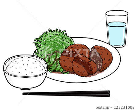 メンチカツ定食のイラスト メンチカツ定食のイラスト 123231008