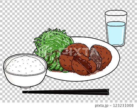 メンチカツ定食のイラスト メンチカツ定食のイラスト 123231008