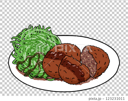 Illustration of minced meat cutlet on a plate 2 123231011