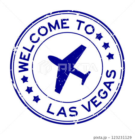 Grunge blue welcome to las vegas with airplane icon round rubber seal stamp on white background Grunge blue welcome to las vegas with airplane icon round rubber seal stamp on white background 123231129