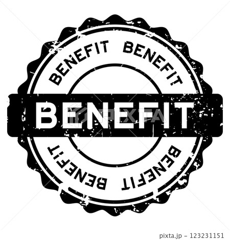 Grunge black benefit word round seal stamp on white background 123231151