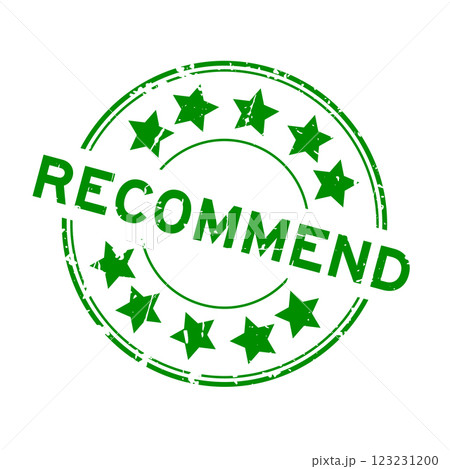 Grunge green recommend word round rubber seal stamp on white background 123231200