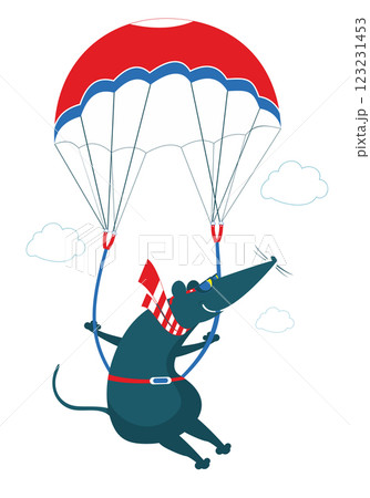 Cartoon rat, opossum or mouse a skydive. Skydiver rat, opossum or mouse derives enjoyment from jumping. Isolated on white background Cartoon rat, opossum or mouse a skydive. Skydiver rat, opossum or mouse derives enjoyment from jumping. Isolated on white background 123231453