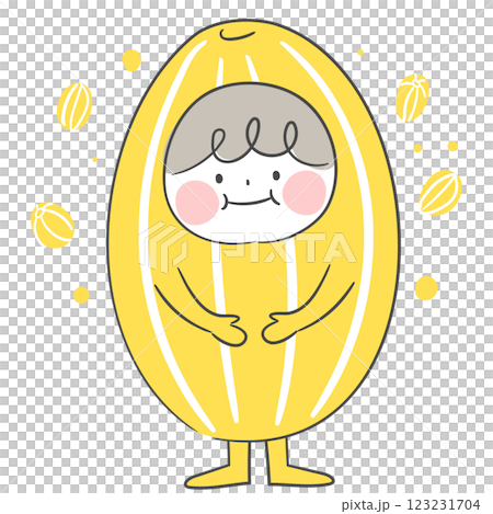 Illustration of a character wearing a yellow melon costume 123231704