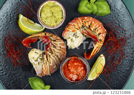 Roasted large lobster tail. 123231866