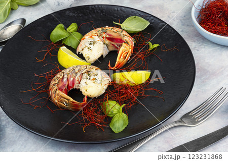 Broiled lobster tail, tasty steamed lobster. 123231868