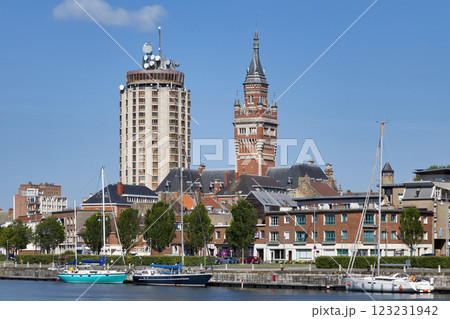 The Port du Bassin du Commerce with the Tower of Reuze and the belfry of the Dunkirk city hall The Port du Bassin du Commerce with the Tower of Reuze and the belfry of the Dunkirk city hall 123231942