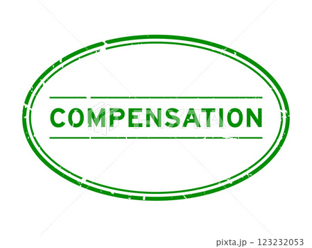 Grunge green compensation word oval rubber stamp in white background 123232053