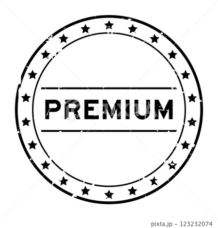 Grunge black premum word round rubber seal stamp on white background 123232074