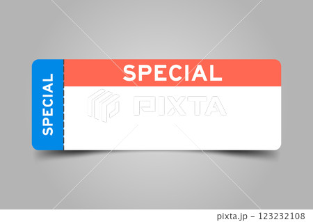 Blue and orange color ticket with word special and white copy space 123232108