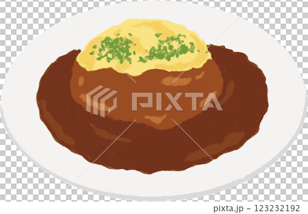 手繪插畫的蛋包飯佐濃醬 123232192