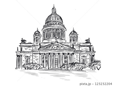 Saint Isaac's Cathedral in St. Petersburg, Russia. Hand drawn sketch illustration.	 123232204
