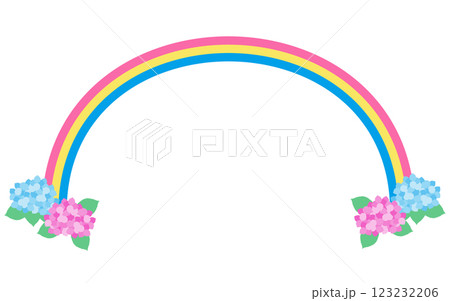 シンプルなあじさいと虹のベクターイラスト 123232206