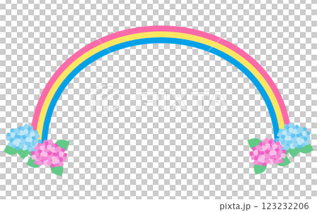 シンプルなあじさいと虹のベクターイラスト 123232206