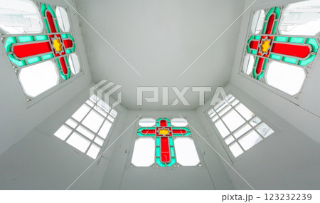 A stained glass window. Abstract background with stained glass windows. Interior decoration.  123232239
