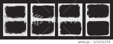 Photo grunge white frames set template. Ink paint edges punk border for flyer and banner. Retro textured overlays. Rectangular old white backgrounds. Vector diptych design illustration Photo grunge white frames set template. Ink paint edges punk border for flyer and banner. Retro textured overlays. Rectangular old white backgrounds. Vector diptych design illustration 123232279