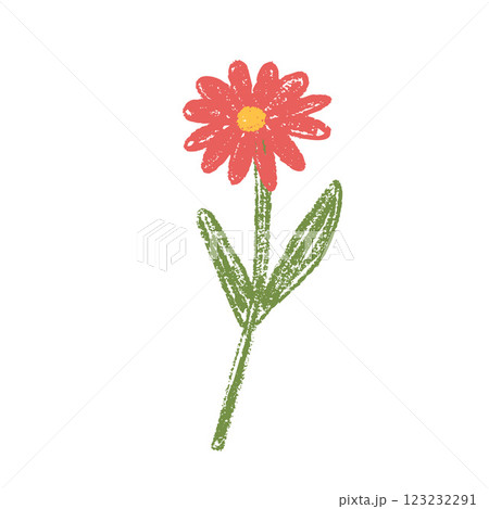 Flower crayon drawn. Spring daisy plant doodle isolated on white background. Summer floral kids element. Chalk or pastel style childish wildflower nature shape. Vector naive illustration by pencil Flower crayon drawn. Spring daisy plant doodle isolated on white background. Summer floral kids element. Chalk or pastel style childish wildflower nature shape. Vector naive illustration by pencil 123232291