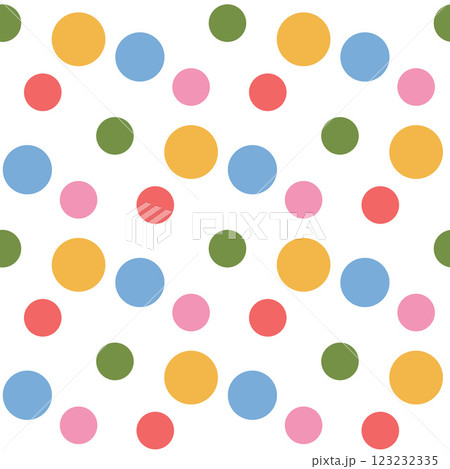 Polka dots seamless pattern. Circle confetti endless background. Birthday round elements repeat cover. Colorful chaotic spots continuous ornament. Surface design festive motif. Vector illustration 123232335