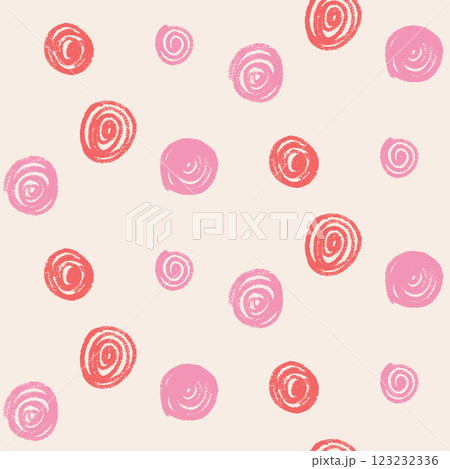 Polka dots seamless pattern crayon drawn. Circle confetti endless background. Birthday round points by pencil repeat cover. Scribble spots marker draw. Vector surface design festive motif. 123232336