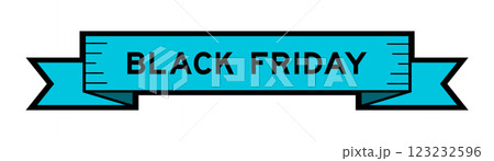 Ribbon label banner with word black friday in blue color on white background 123232596