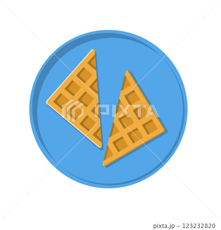Waffle on Plate Flat Illustration. Clean Icon Design Element on Isolated White Background 123232820