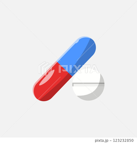 Medicine Tablet and Capsule Flat Icon. Clean Illustration Design Element on Isolated White Background 123232850