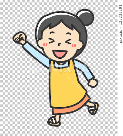 一位穿著圍裙、舉起拳頭的家庭主婦 一位穿著圍裙、舉起拳頭的家庭主婦 123233291