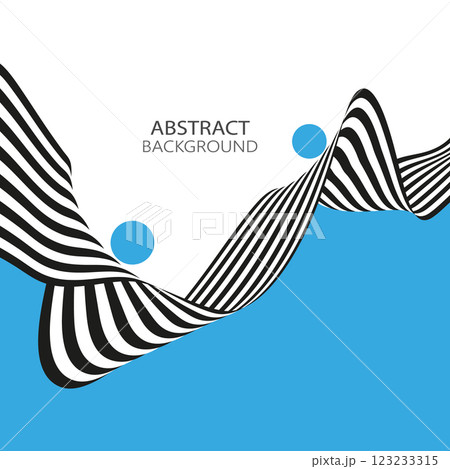 Striped black and white wave on blue and white background, design element Striped black and white wave on blue and white background, design element 123233315