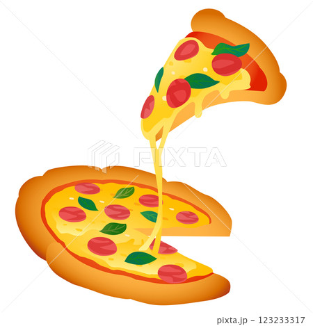 チーズがとろけてのびるピザのベクターイラスト チーズがとろけてのびるピザのベクターイラスト 123233317