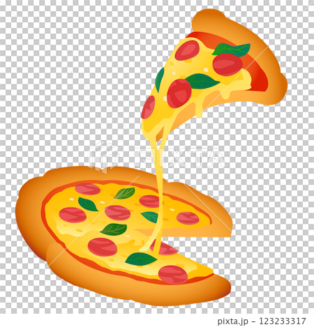 チーズがとろけてのびるピザのベクターイラスト チーズがとろけてのびるピザのベクターイラスト 123233317