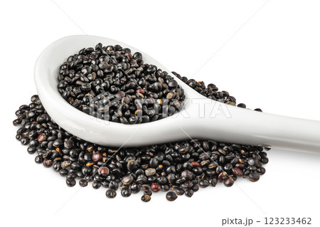 black quinoa in ceramic spoon isolated on white background black quinoa in ceramic spoon isolated on white background 123233462