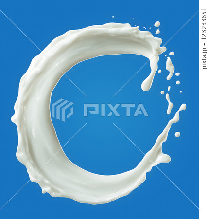 Milk splash of c letter shape isolated on blue background. For calcium creative ideas 123233651