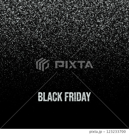 Design a brightly colored invitation card with silver dots for Black Friday. 123233700