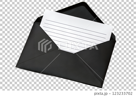 Open black envelope with empty piece of paper isolated on the transparent background 123233702