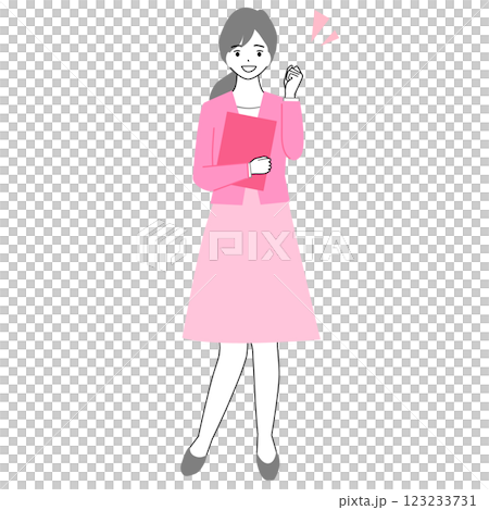 一名年輕女子正在握拳的全身插畫 一名年輕女子正在握拳的全身插畫 123233731