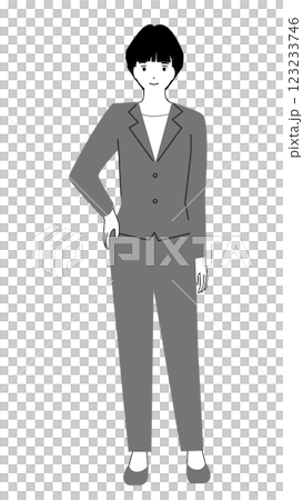 身穿西裝的年輕女性的全身插圖 123233746