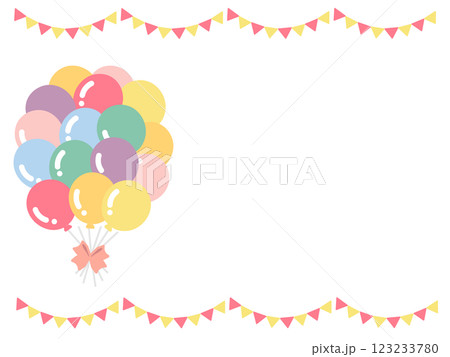 カラフルな風船　ガーランド　フレーム　イラスト 123233780