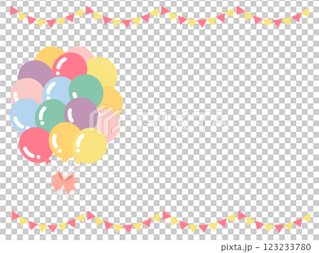 カラフルな風船　ガーランド　フレーム　イラスト 123233780