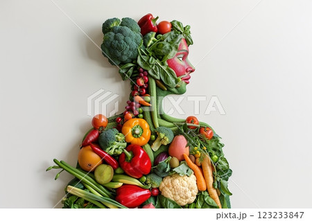 Creative composition of a human profile made from fresh vegetables and fruits 123233847