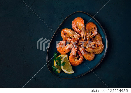 Fried with spices, King prawns, undivided , top view, selective focus, seafood, shrimp, no people, Fried with spices, King prawns, undivided , top view, selective focus, seafood, shrimp, no people, 123234486