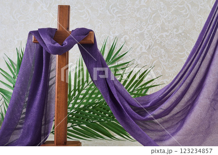 Lenten Cross and Purple Cloth. Elegant Cross Display Lenten Cross and Purple Cloth. Elegant Cross Display 123234857