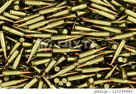 Assault rifle bullets background, wallpaper. 3D rendering 123234993
