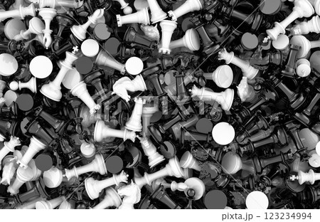 Black and white chess figures background, wallpaper. 3D rendering 123234994