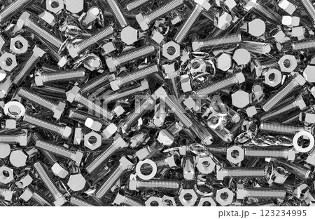 Bolts, Nuts and Washers background, wallpaper. 3D rendering 123234995