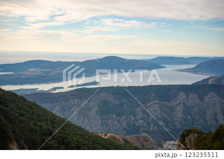 Panoramic view of Kotor Bay Boca and mountains from mountain view point in Montenegro in winter time Panoramic view of Kotor Bay Boca and mountains from mountain view point in Montenegro in winter time 123235511