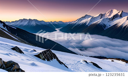 壮大な雪山と湖の絶景 123235631