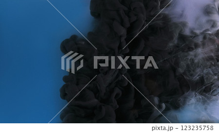 Ink water effect. Paint cloud fog. Defocused blue black white fume smoke mist splash fluid texture flow liquid on abstract background. Ink water effect. Paint cloud fog. Defocused blue black white fume smoke mist splash fluid texture flow liquid on abstract background. 123235758