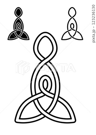 Celtic Motherhood Knot set icon. Sacred Mystical Mother symbol, Celtic Style Interlaced sign. Triquetra logo, black tattoo, vector illustration Line Art isolated on white background. 123236130
