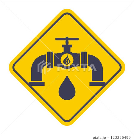 Pipe with valve icon on yellow background. 123236499