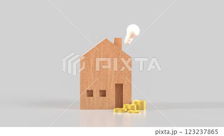The House wood and coins for property or Building concept 3d Rendering 123237865